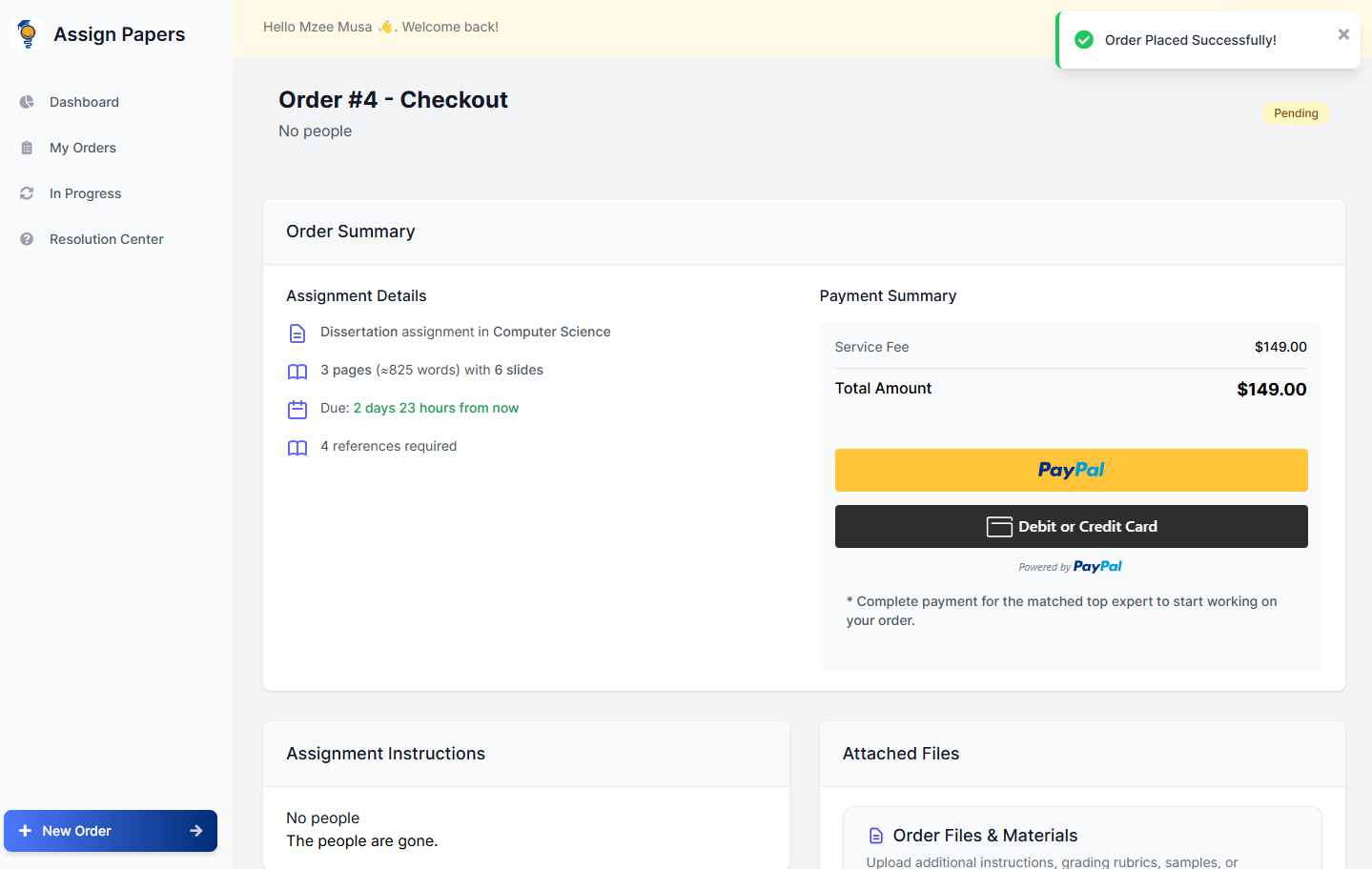 Order Checkout Page
